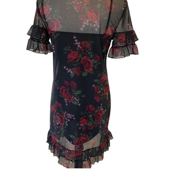 Divided H&M Babydoll Dress 10 Romantic Rose Floral Peplum Ruffle Sheer Coquette - Picture 3 of 7